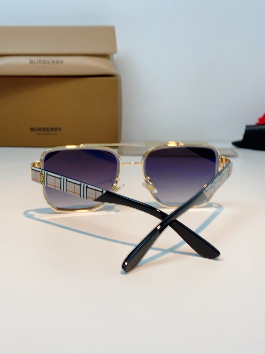 Burberry Metal Square Blue Lens Sunglasses for Men - 382872 - detail image 3