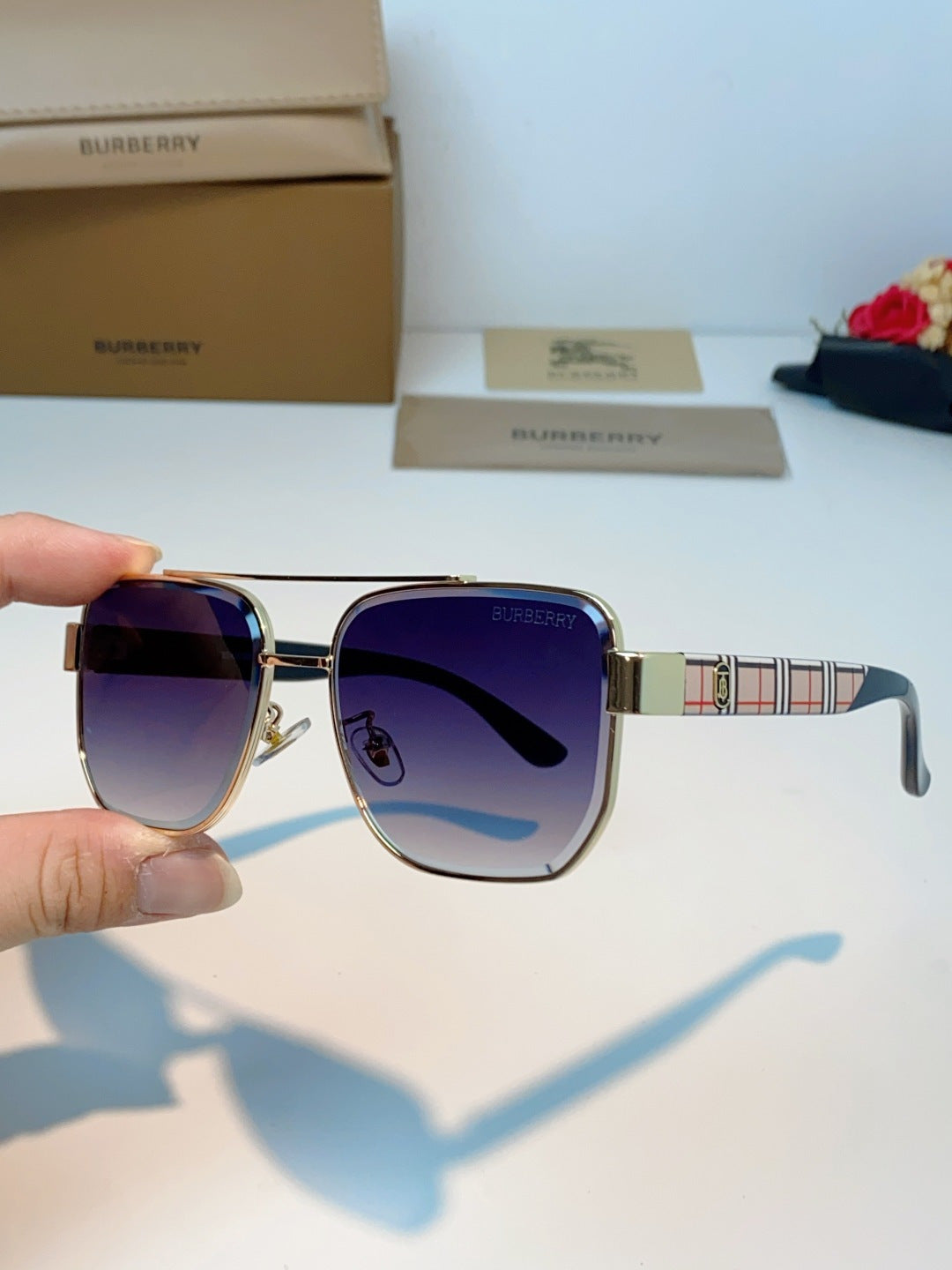 Burberry Metal Square Blue Lens Sunglasses for Men - 382872 - detail image 6