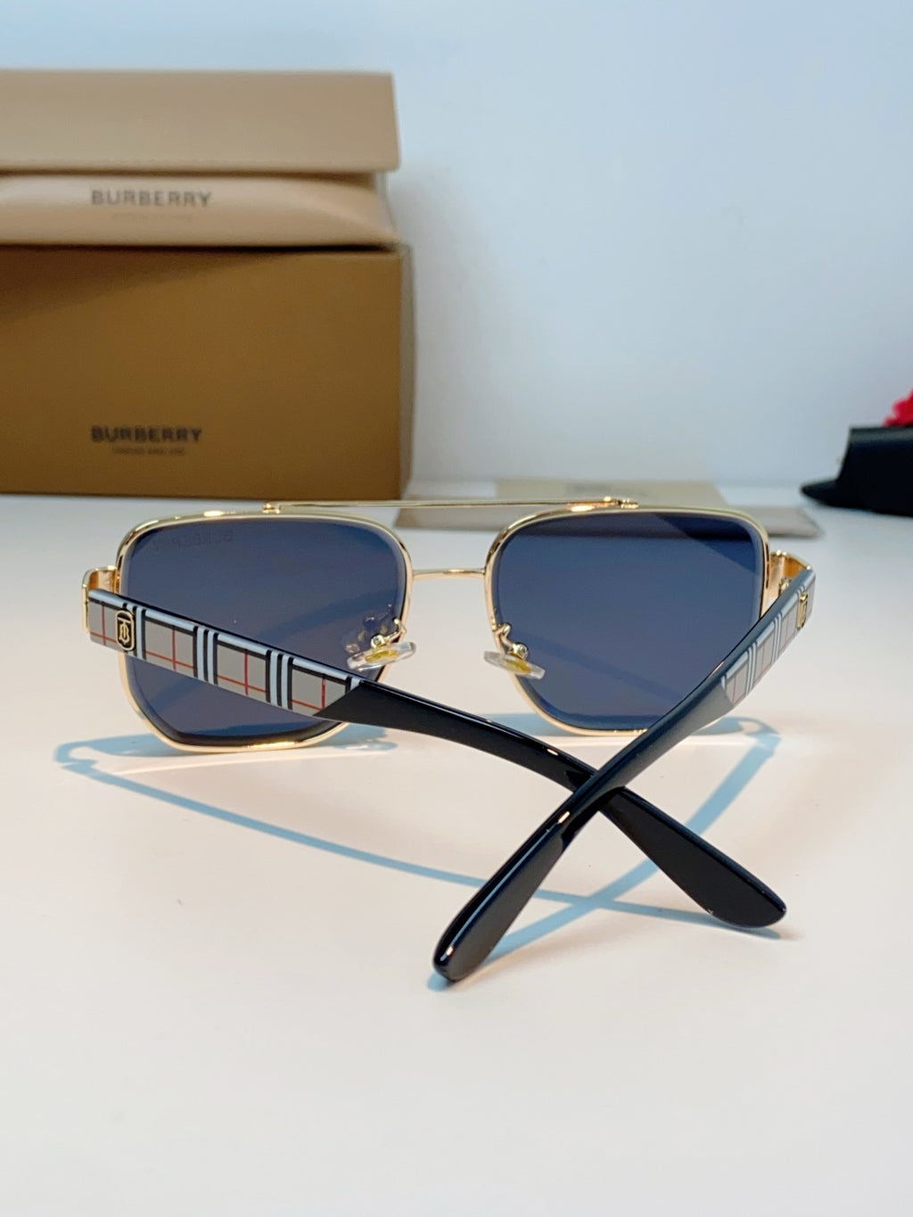 Burberry Metal Square Black Lens Sunglasses for Men - detail image 3