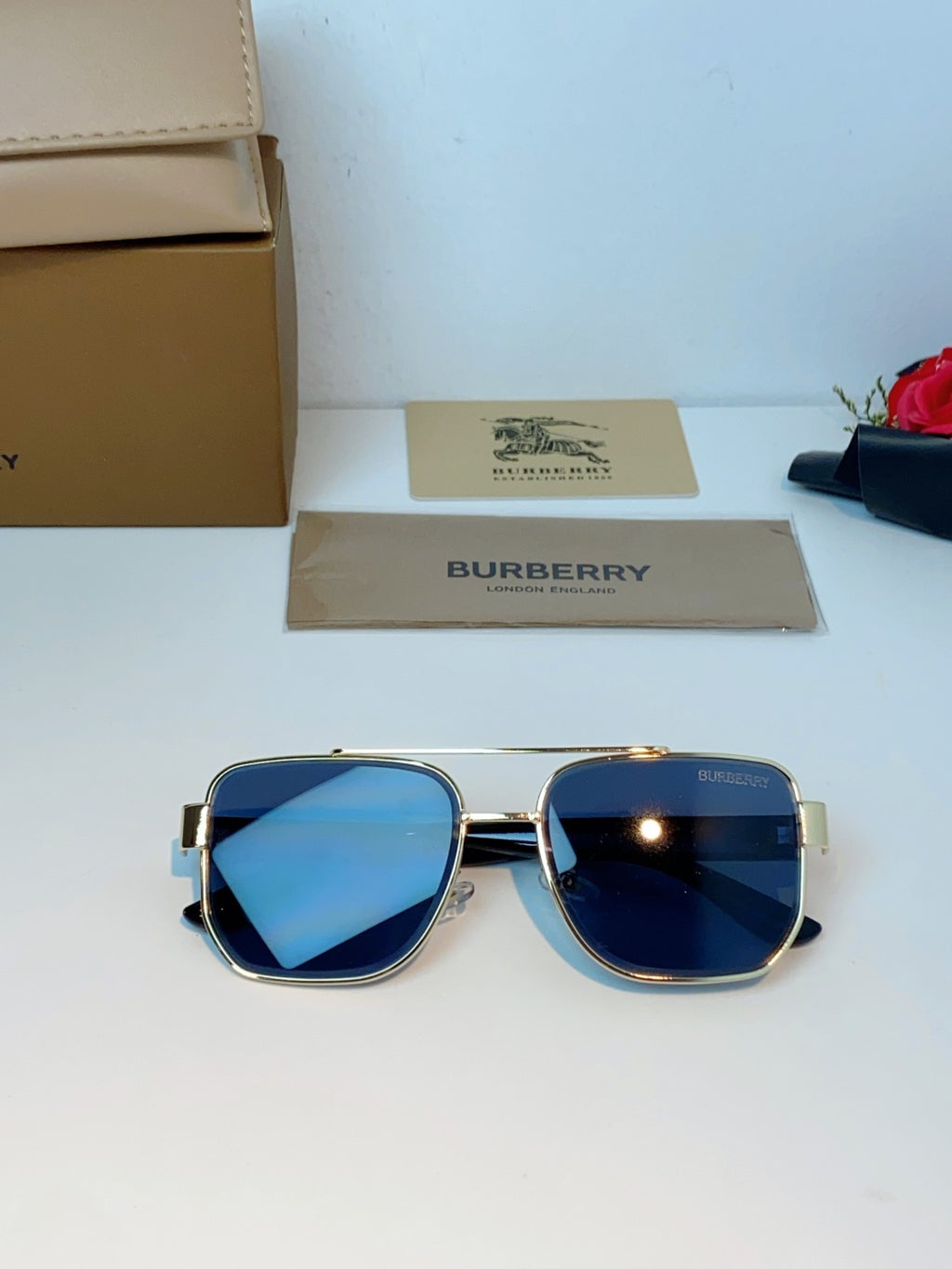 Burberry Metal Square Black Lens Sunglasses for Men - detail image 10