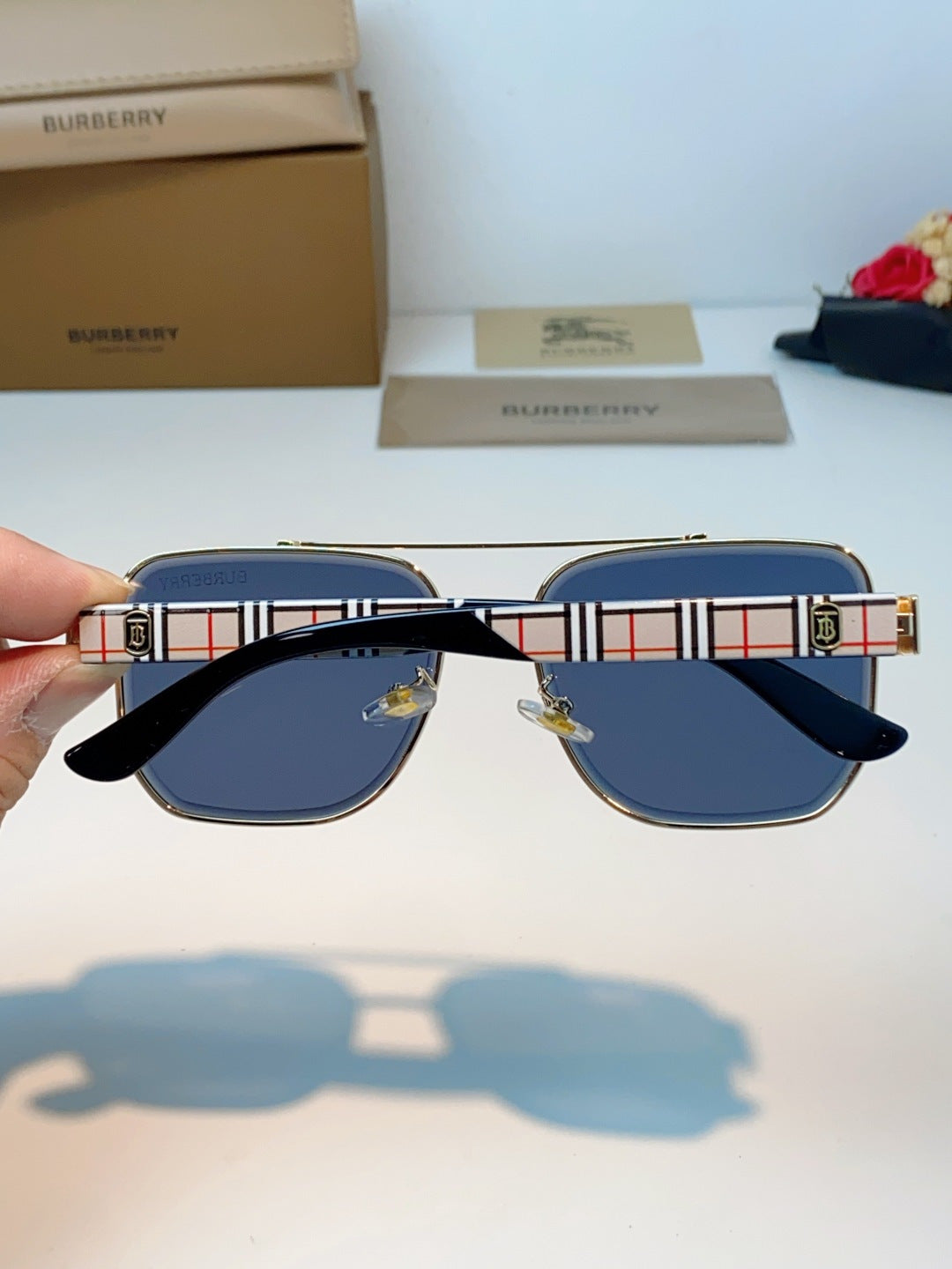 Burberry Metal Square Black Lens Sunglasses for Men - detail image 5