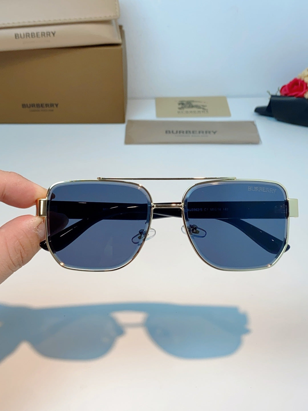 Burberry Metal Square Black Lens Sunglasses for Men - detail image 4