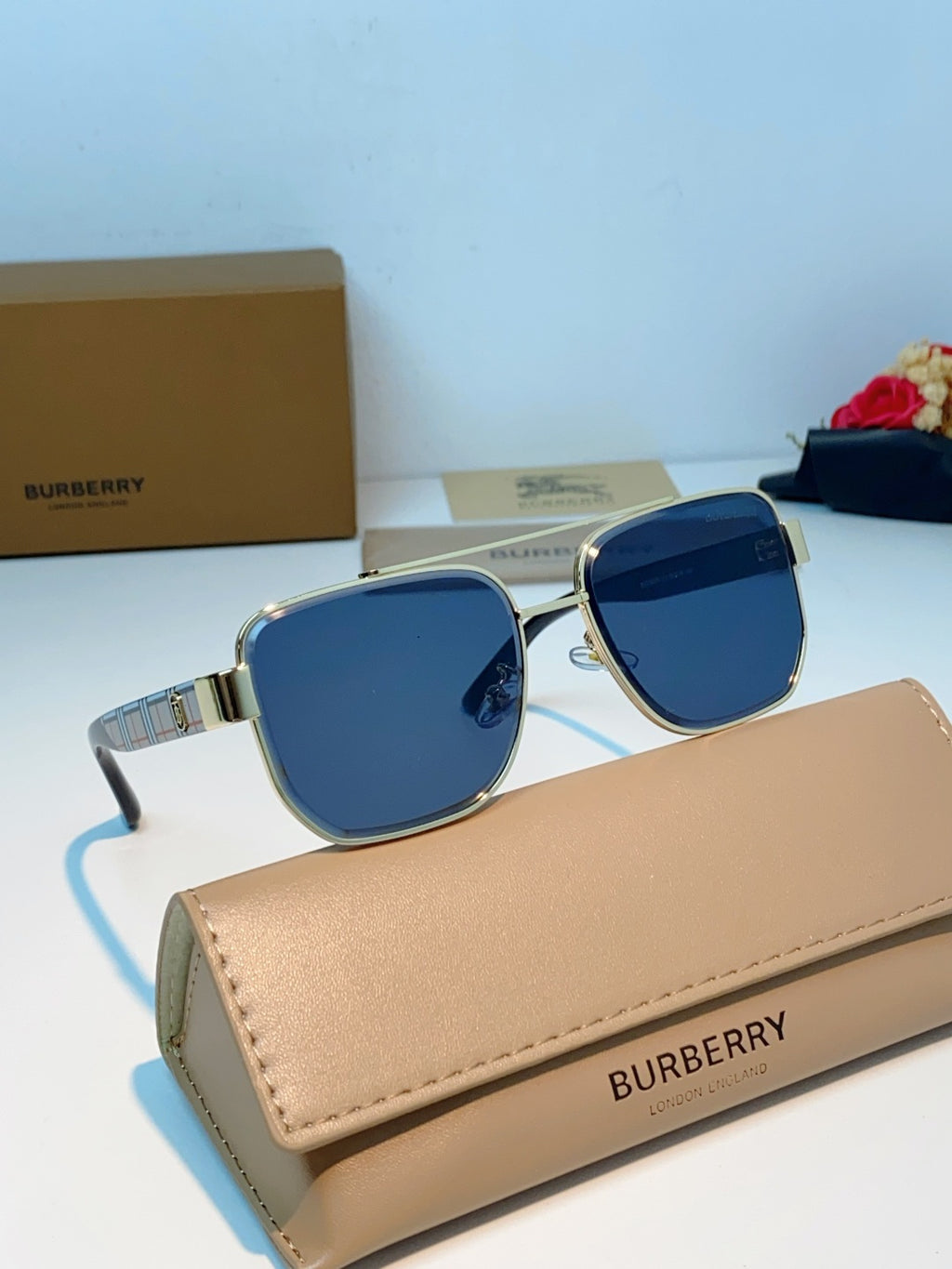 Burberry Metal Square Black Lens Sunglasses for Men - detail image 11