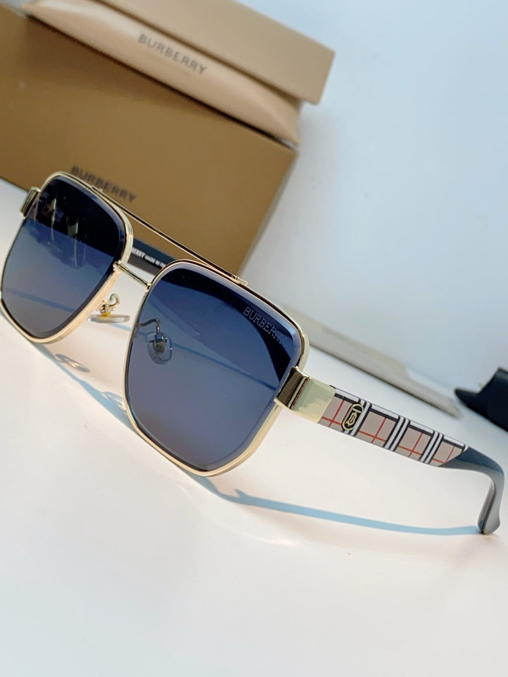 Burberry Metal Square Black Lens Sunglasses for Men - detail image 7