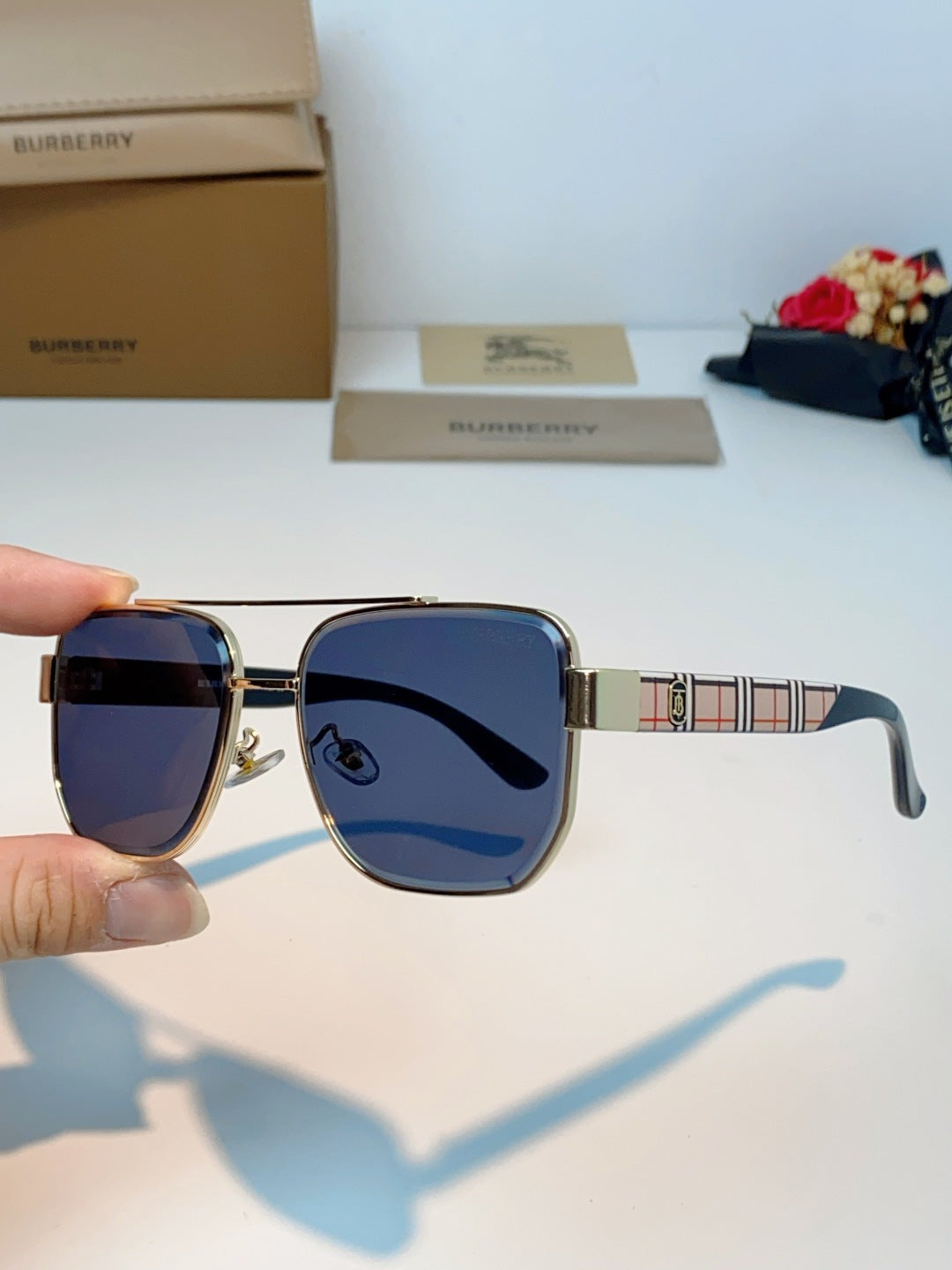 Burberry Metal Square Black Lens Sunglasses for Men - detail image 6