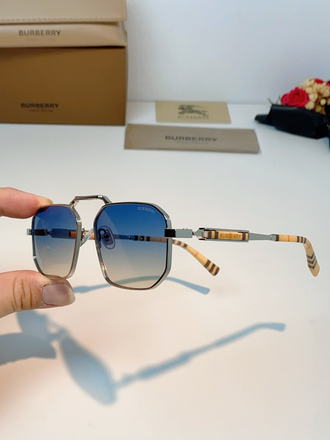 Burberry Metal Fashion Blue Lens Sunglasses for Men & Women - detail image 6