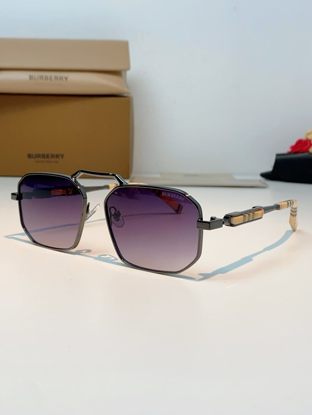 Burberry Metal Fashion Purple Lens Sunglasses for Men & Women