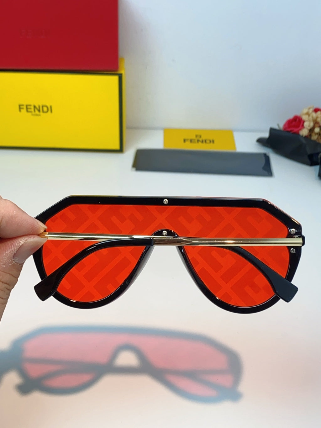 Fendi Lightweight Rimless Pink Lens Sunglasses for Men & Women - detail image 5