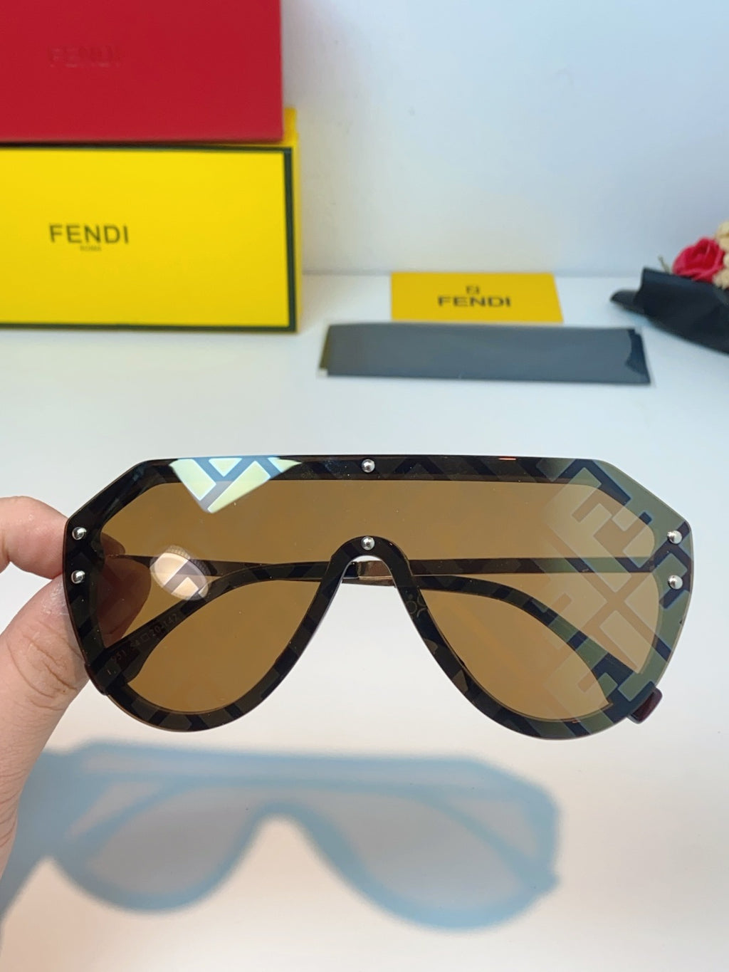 Fendi Lightweight Rimless Brown Lens Sunglasses for Men & Women - 358762 - detail image 4