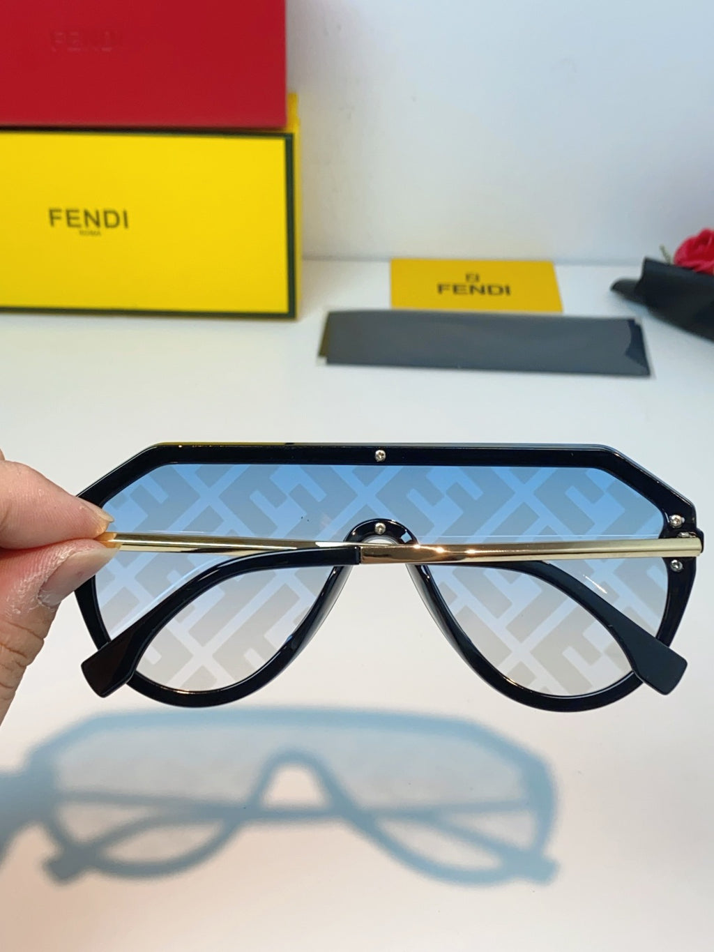 Fendi Lightweight Rimless Blue Lens Sunglasses for Men & Women - 358763 - detail image 5