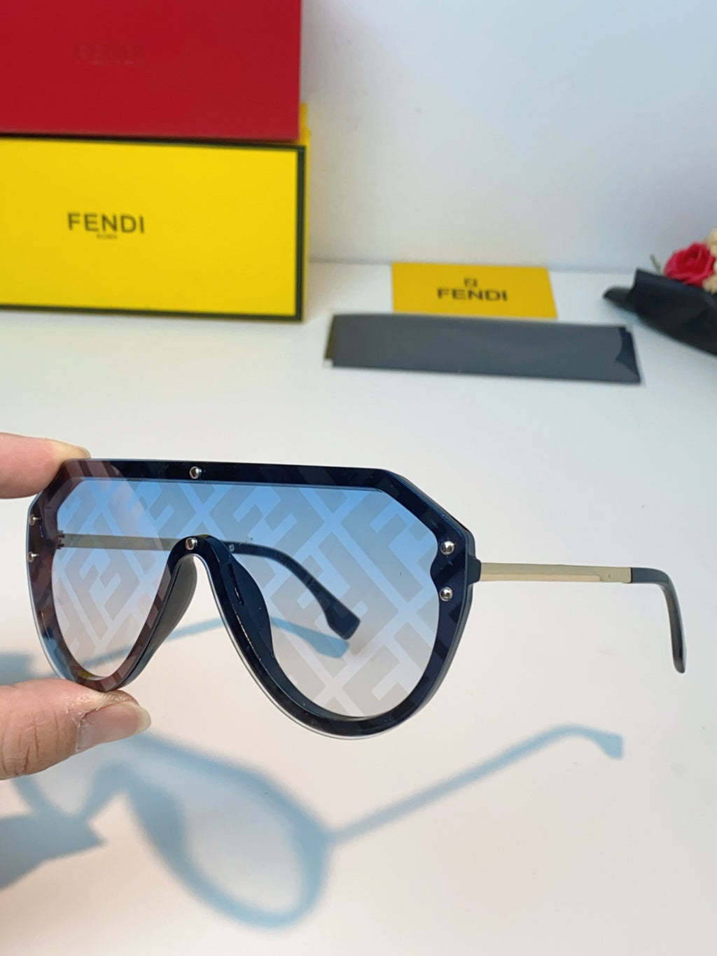 Fendi Lightweight Rimless Blue Lens Sunglasses for Men & Women - 358763 - detail image 6