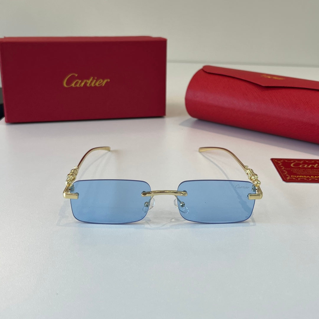 Cartier Lightweight Metal Rimless Blue Lens Sunglasses for Men & Wome - 415898 - detail image 2