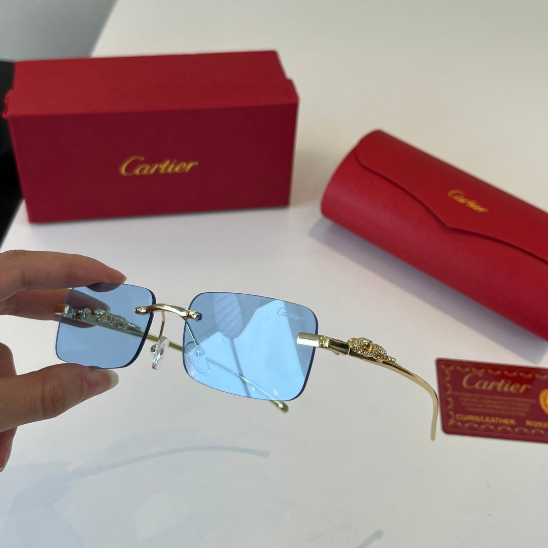 Cartier Lightweight Metal Rimless Blue Lens Sunglasses for Men & Wome - 415898 - detail image 8