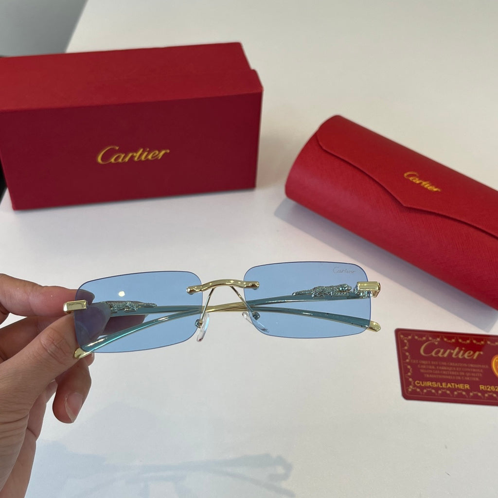 Cartier Lightweight Metal Rimless Blue Lens Sunglasses for Men & Wome - 415898 - detail image 5