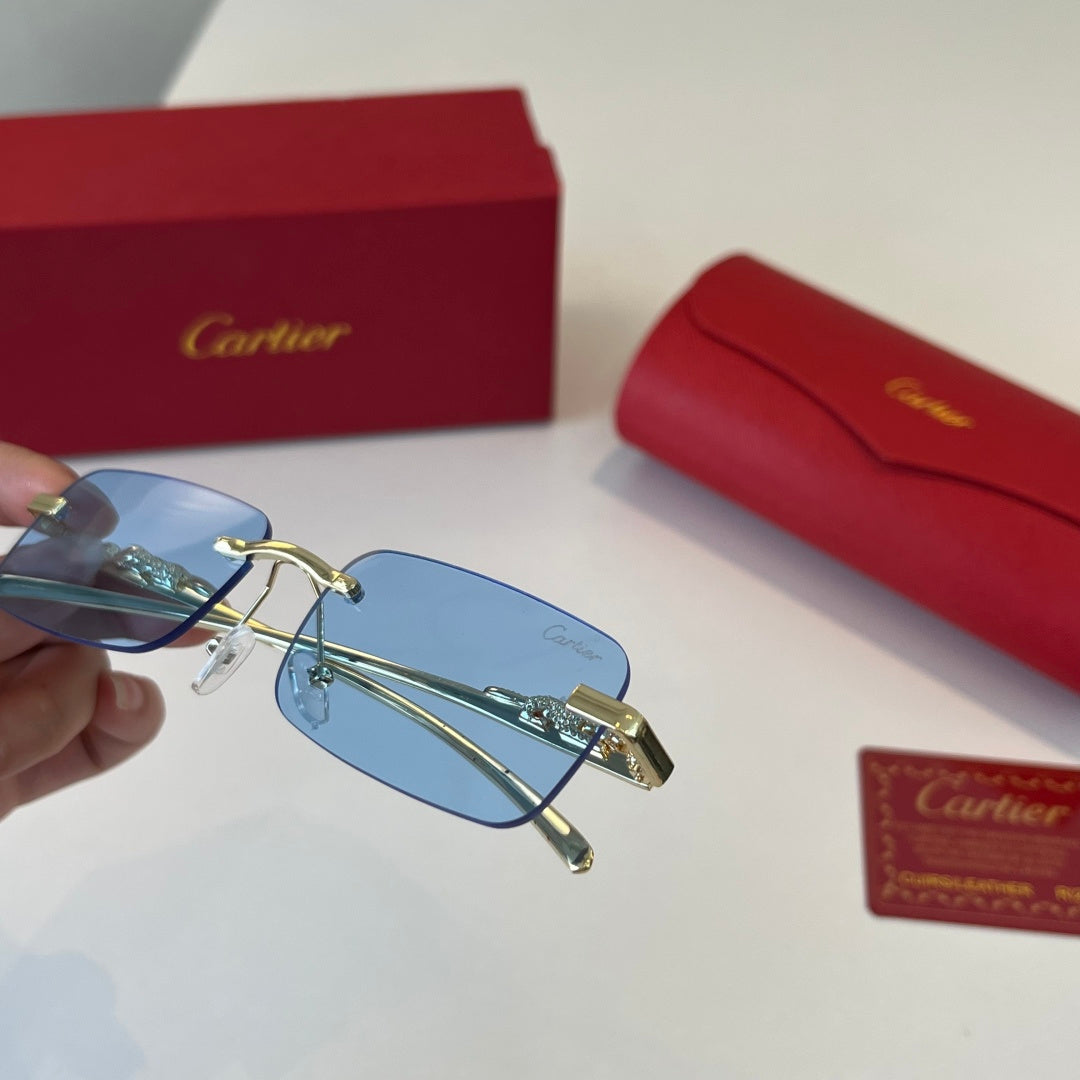Cartier Lightweight Metal Rimless Blue Lens Sunglasses for Men & Wome - 415898 - detail image 6