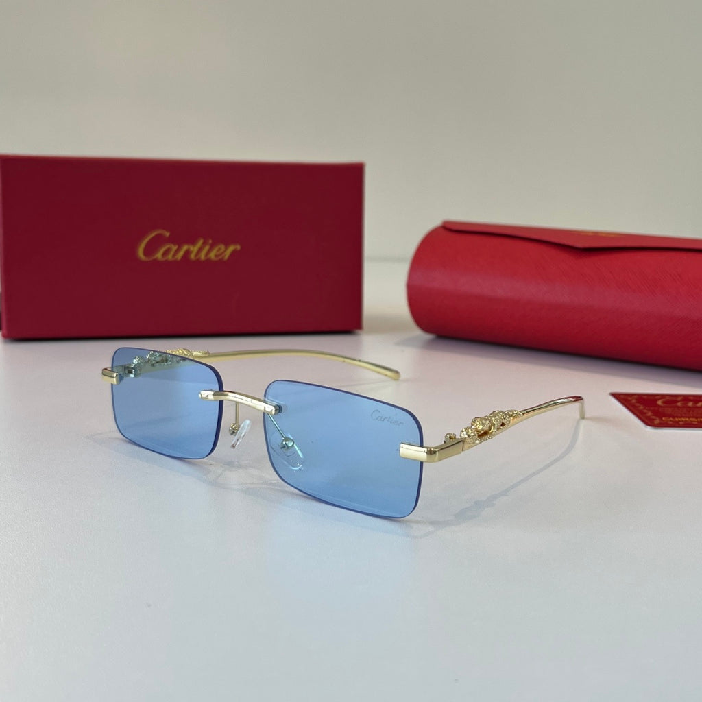 Cartier Lightweight Metal Rimless Blue Lens Sunglasses for Men & Wome - 415898 - detail image 3