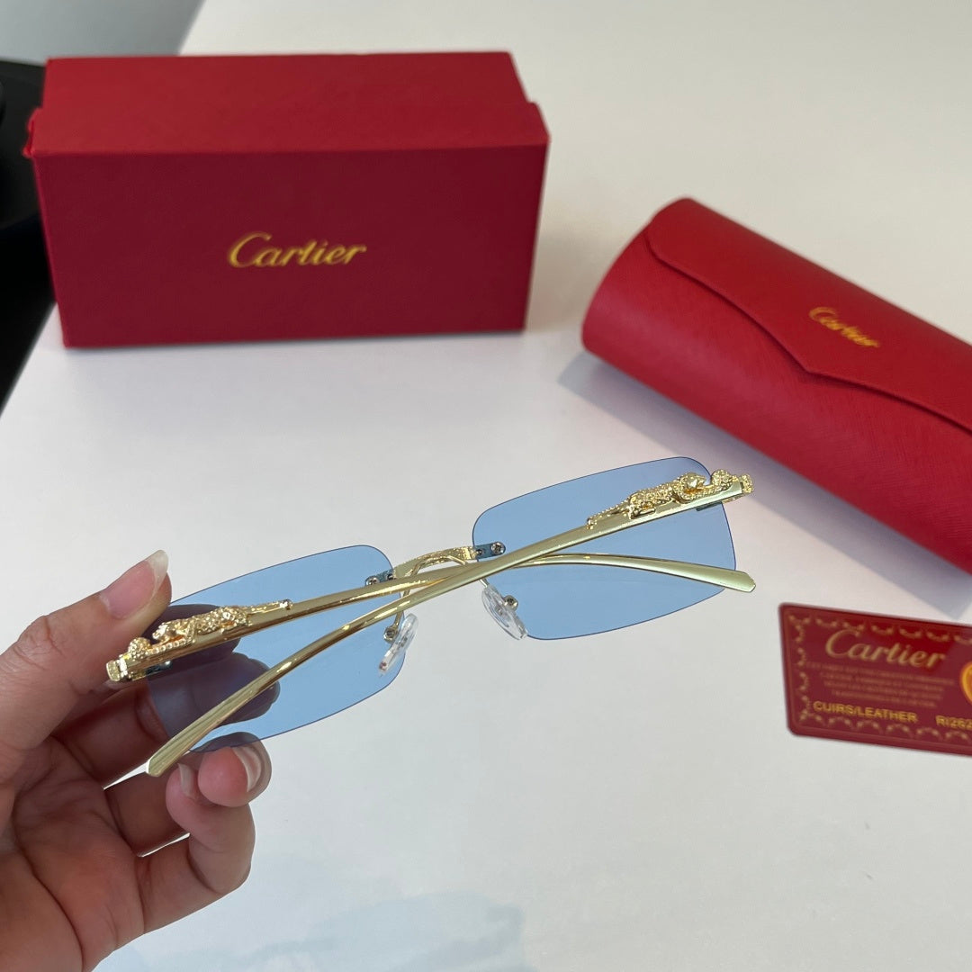Cartier Lightweight Metal Rimless Blue Lens Sunglasses for Men & Wome - 415898 - detail image 7