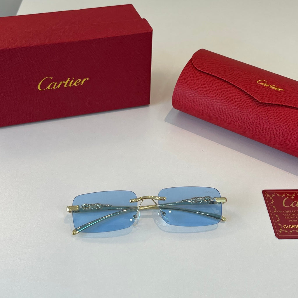 Cartier Lightweight Metal Rimless Blue Lens Sunglasses for Men & Wome - 415898 - detail image 4