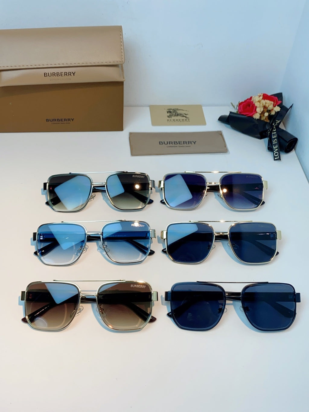 Burberry Metal Square Blue Lens Sunglasses for Men - 382870 - detail image 13