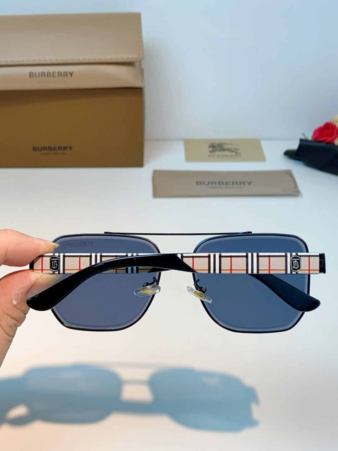 Burberry Metal Square Blue Lens Sunglasses for Men - detail image 5