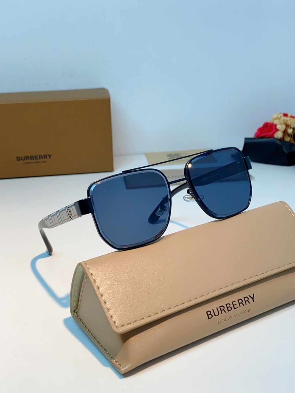 Burberry Metal Square Blue Lens Sunglasses for Men - detail image 11