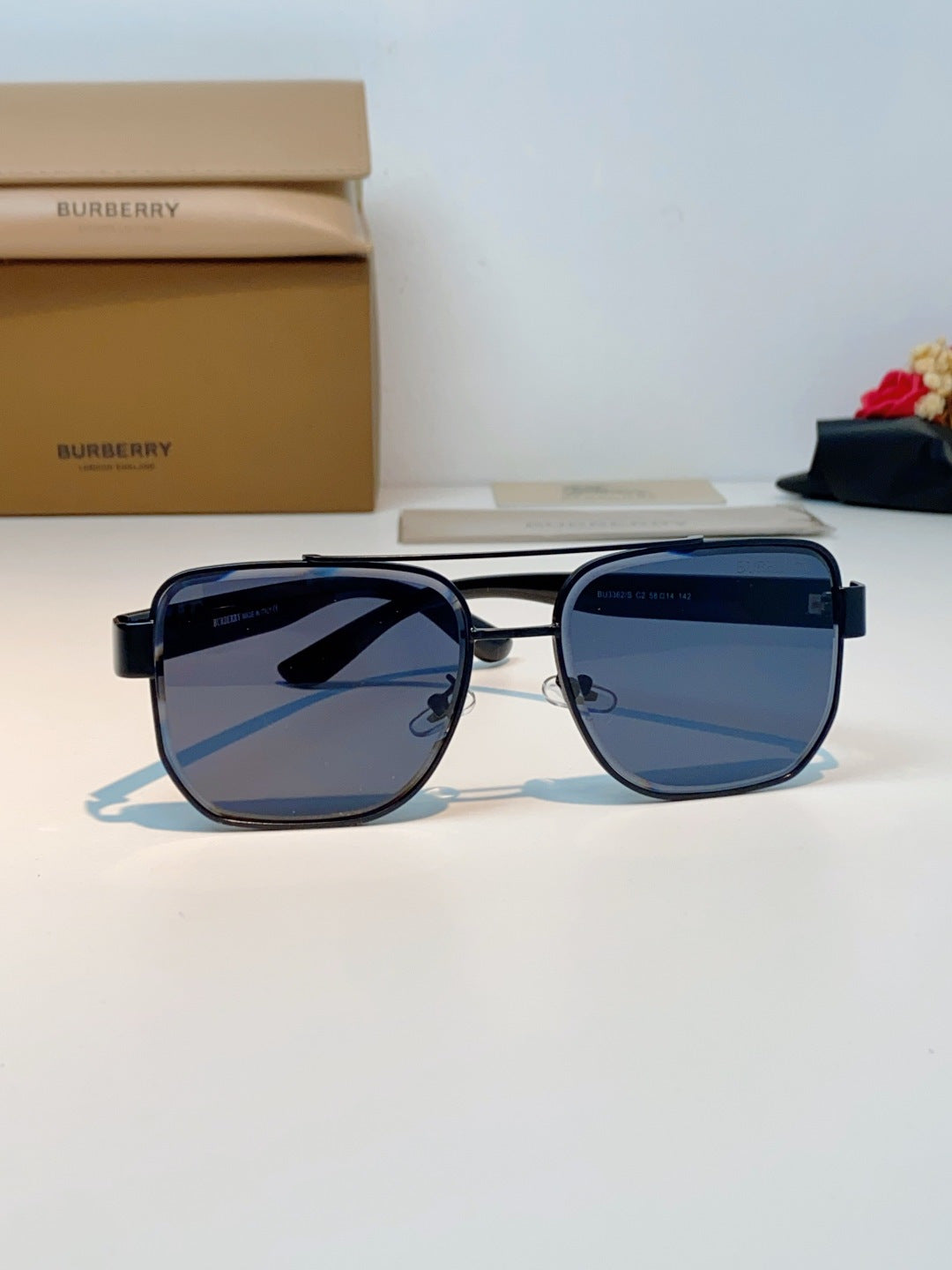 Burberry Metal Square Blue Lens Sunglasses for Men - detail image 2