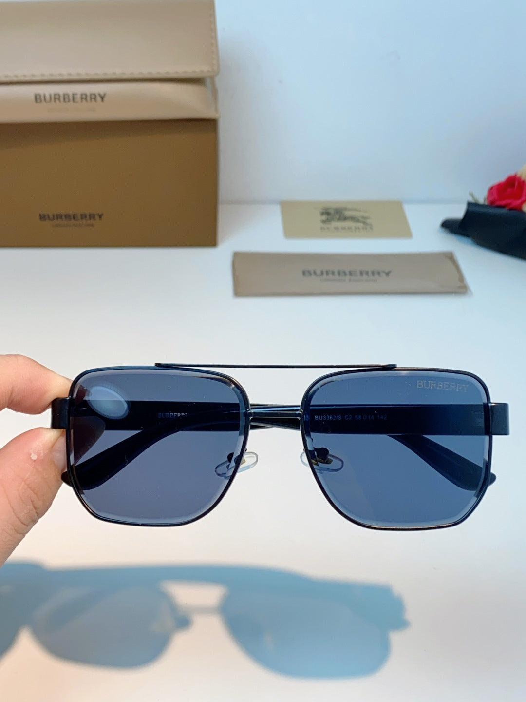 Burberry Metal Square Blue Lens Sunglasses for Men - detail image 4