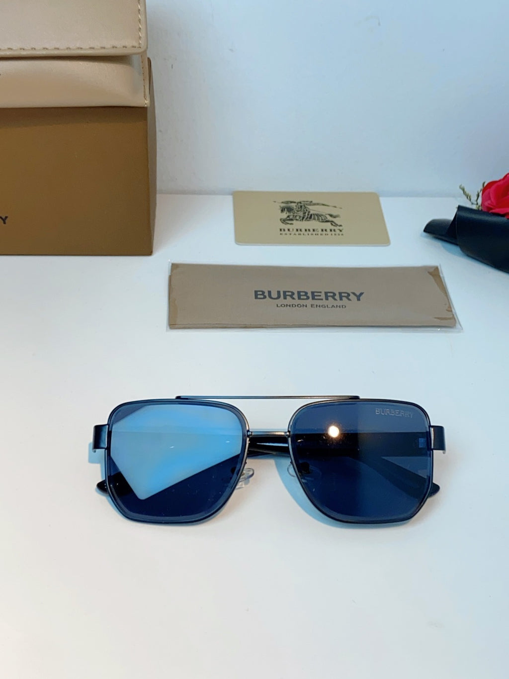 Burberry Metal Square Blue Lens Sunglasses for Men - detail image 10