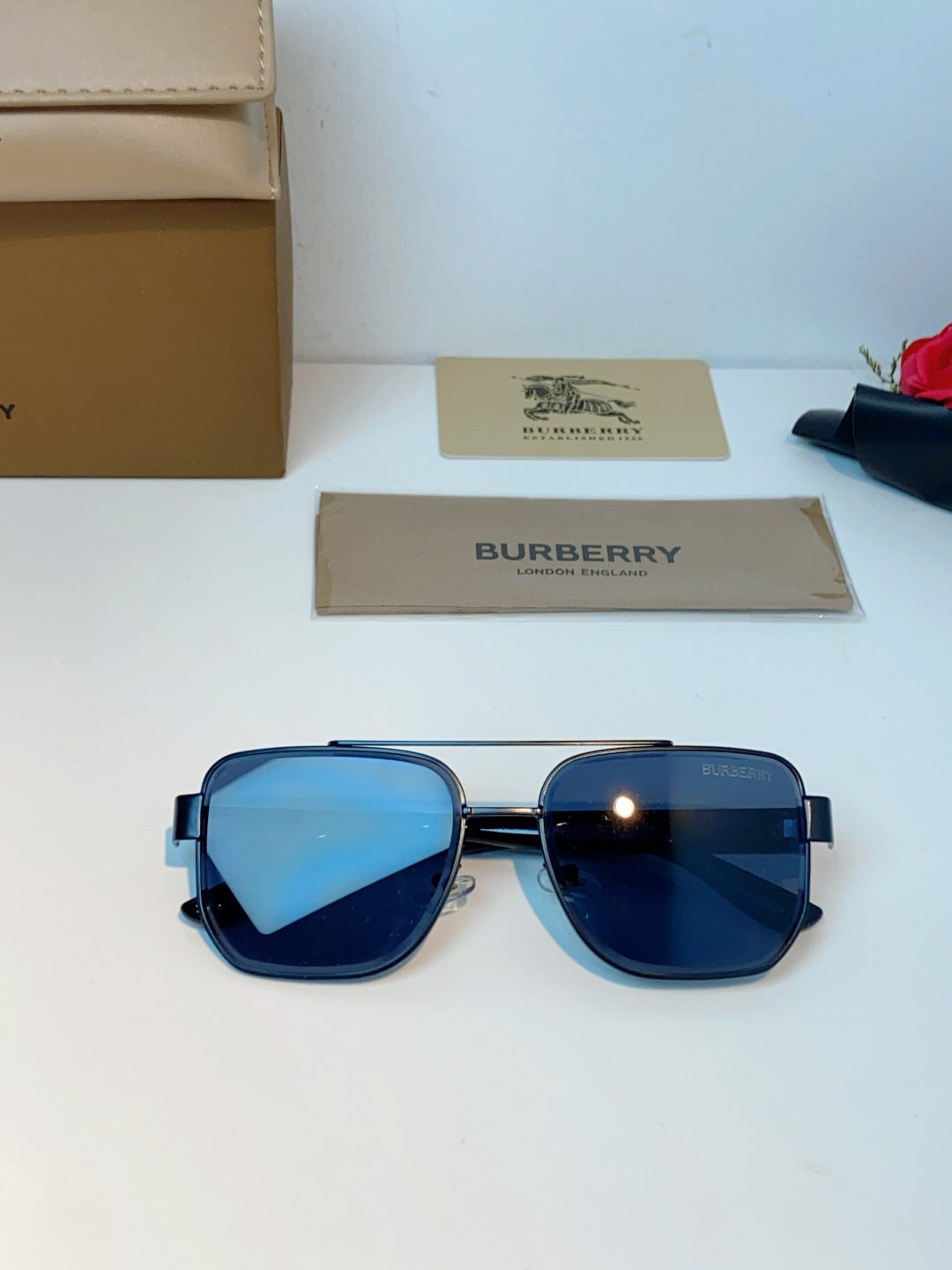 Burberry Metal Square Blue Lens Sunglasses for Men - detail image 10