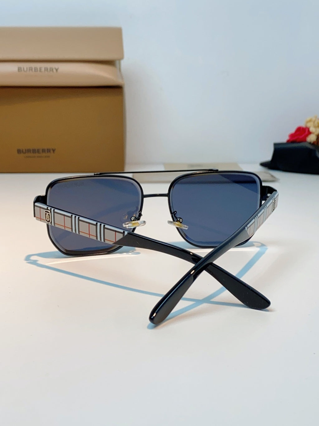 Burberry Metal Square Blue Lens Sunglasses for Men - detail image 3