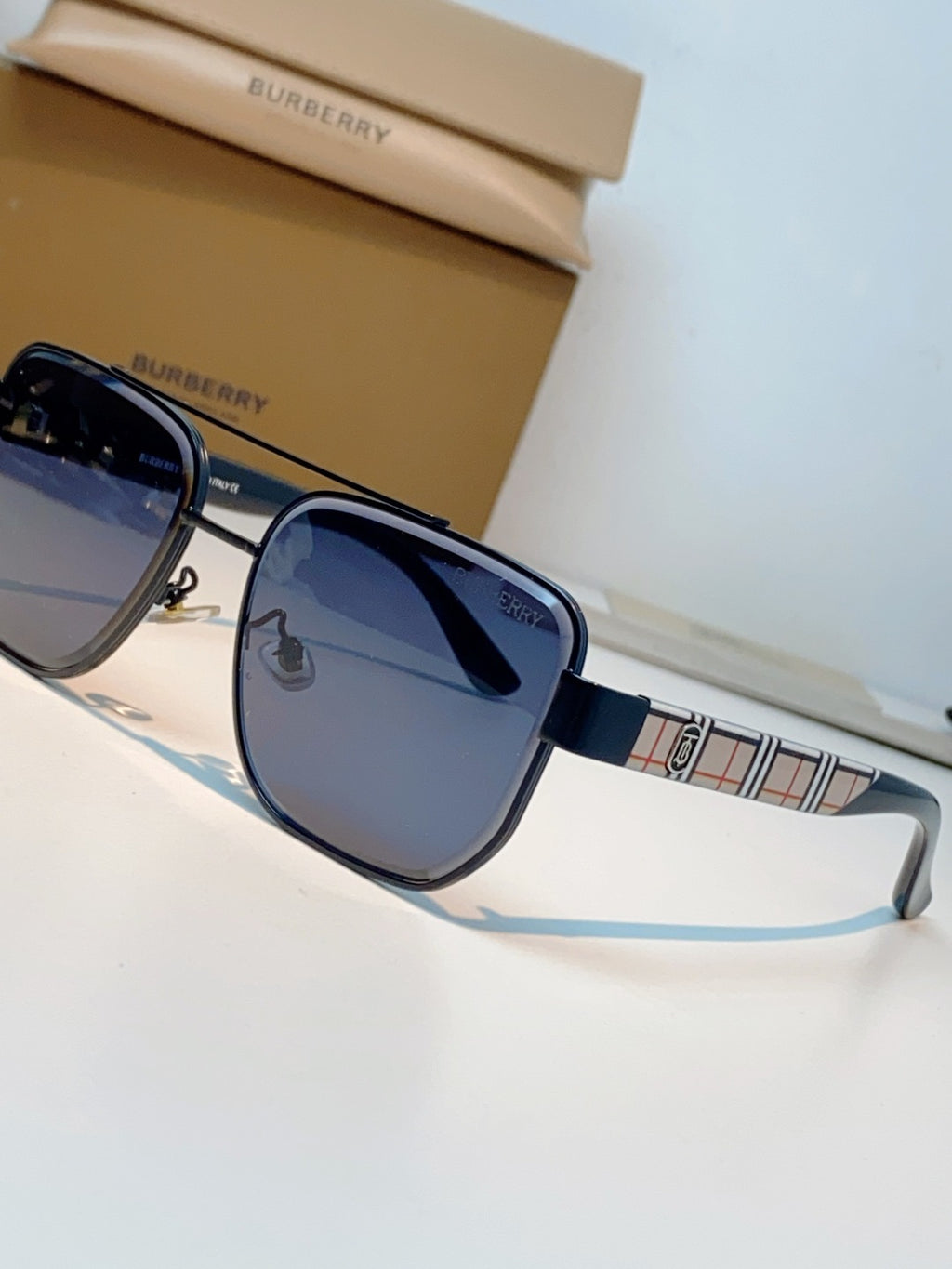 Burberry Metal Square Blue Lens Sunglasses for Men - detail image 7