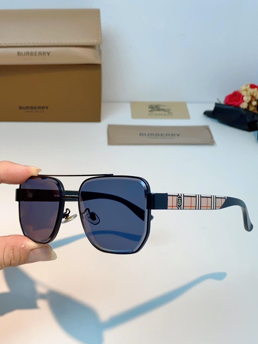 Burberry Metal Square Blue Lens Sunglasses for Men - detail image 6