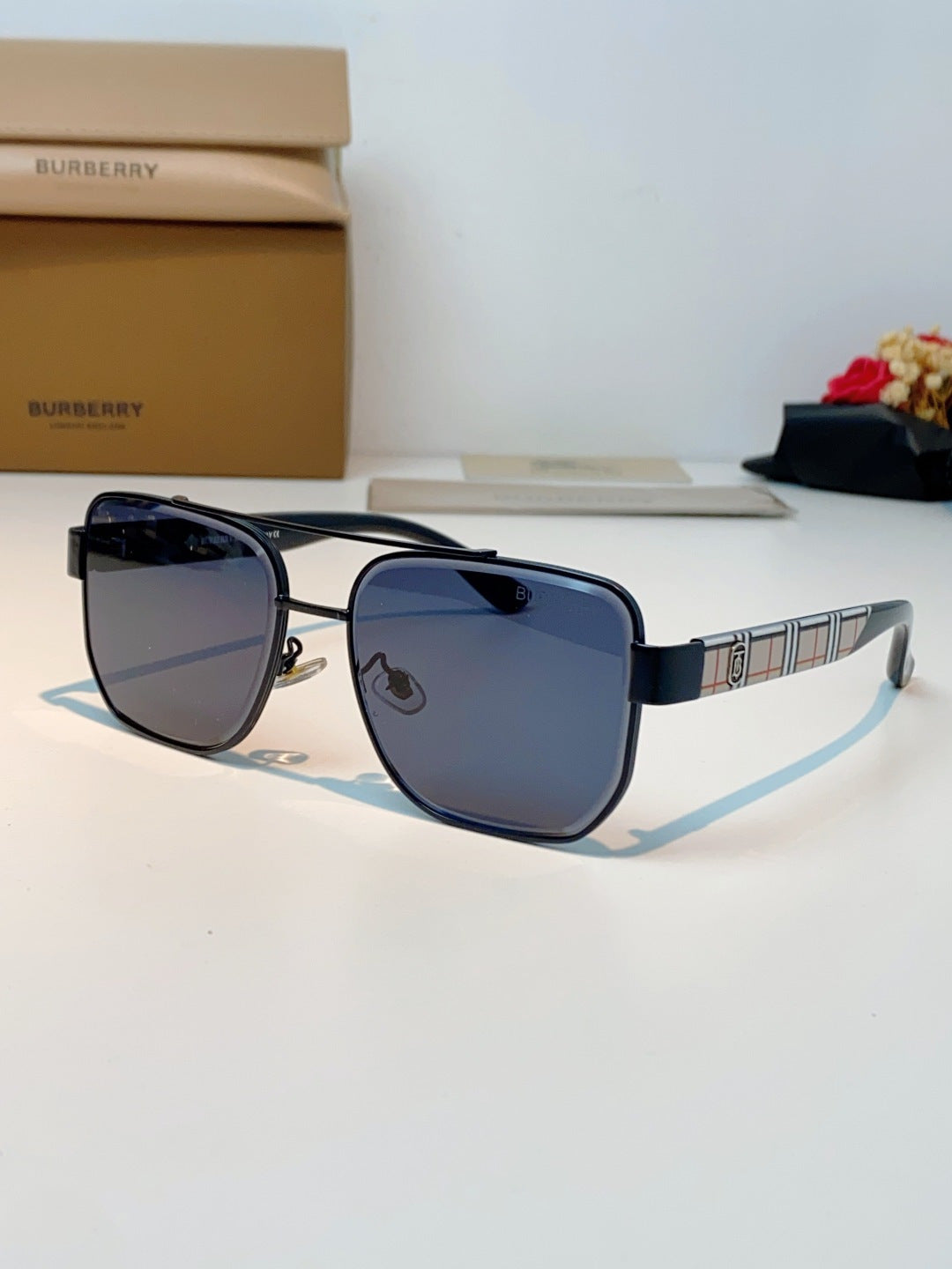 Burberry Metal Square Blue Lens Sunglasses for Men