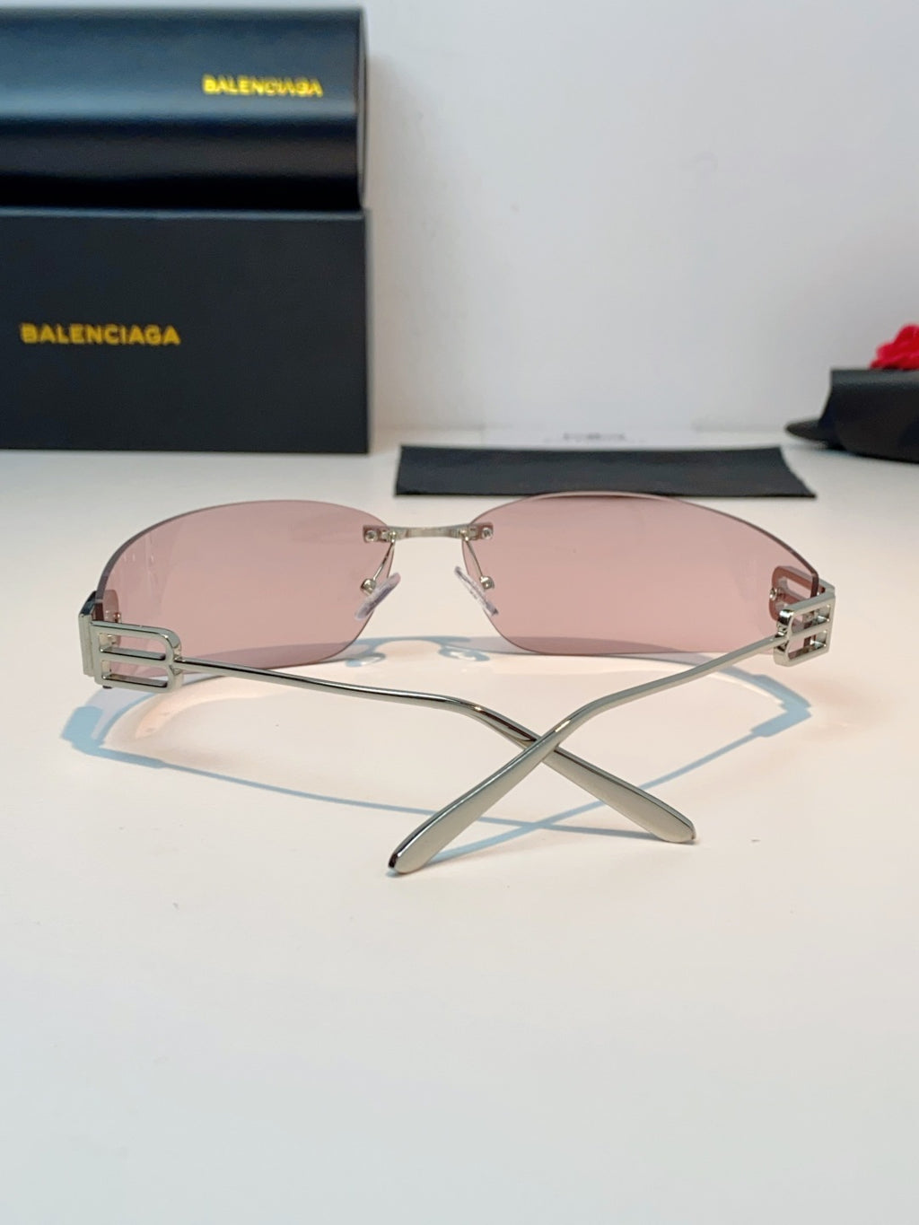 Balenciaga Lightweight Rimless Silver Lens Sunglasses for Men & Women - detail image 3