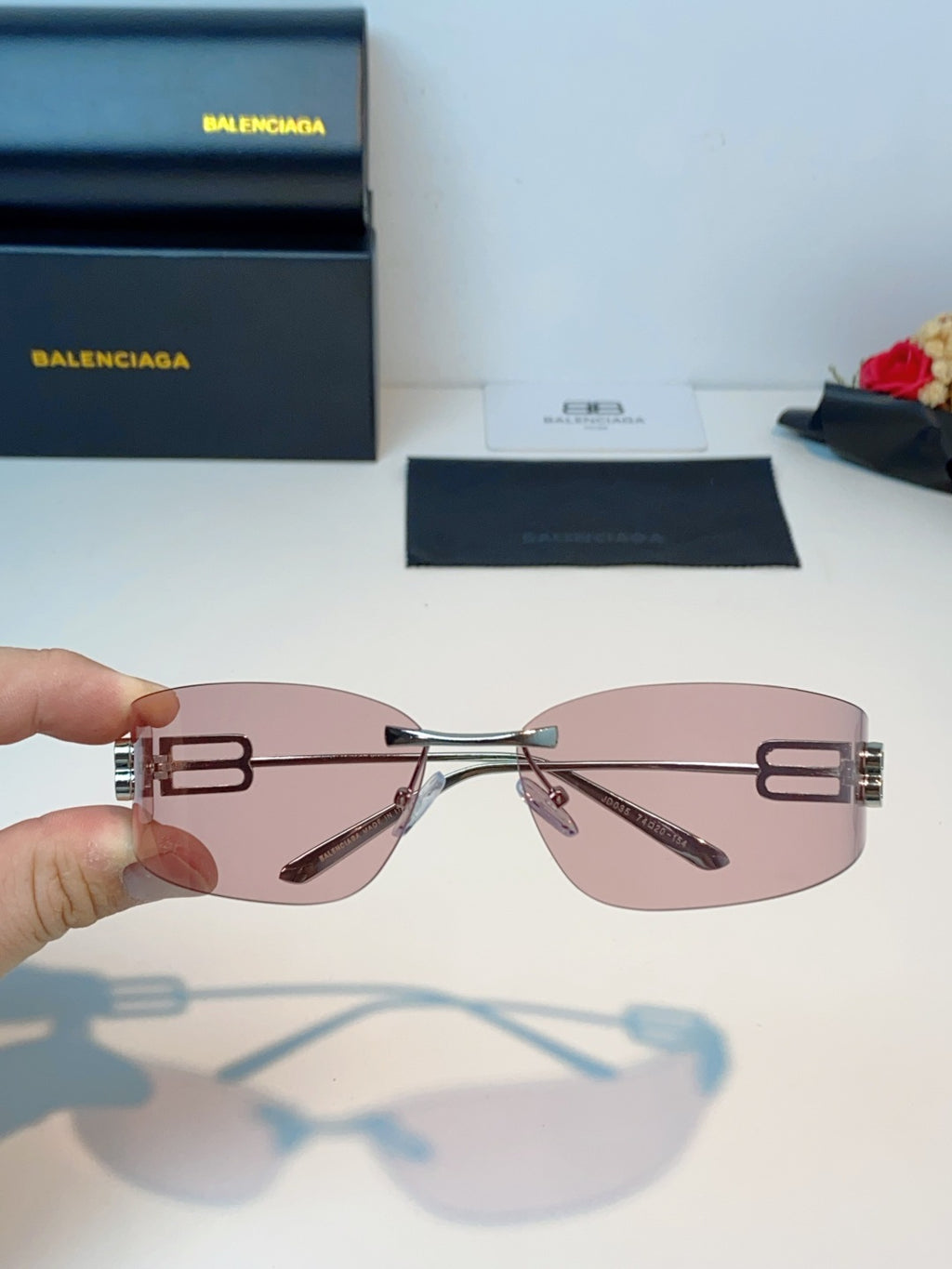 Balenciaga Lightweight Rimless Silver Lens Sunglasses for Men & Women - detail image 4