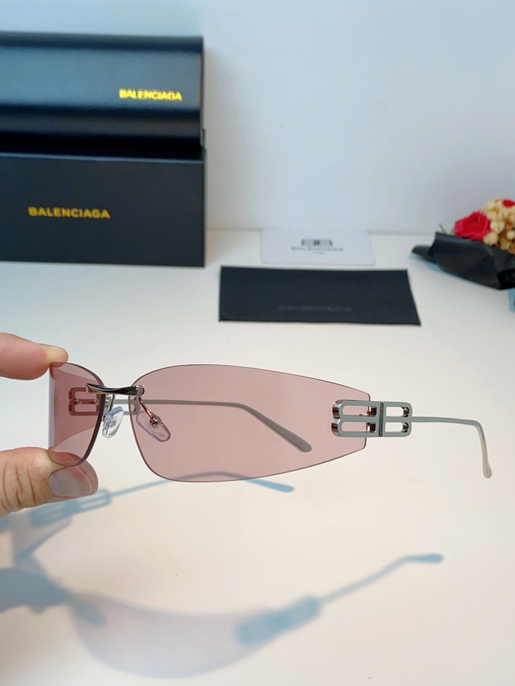 Balenciaga Lightweight Rimless Silver Lens Sunglasses for Men & Women - detail image 6