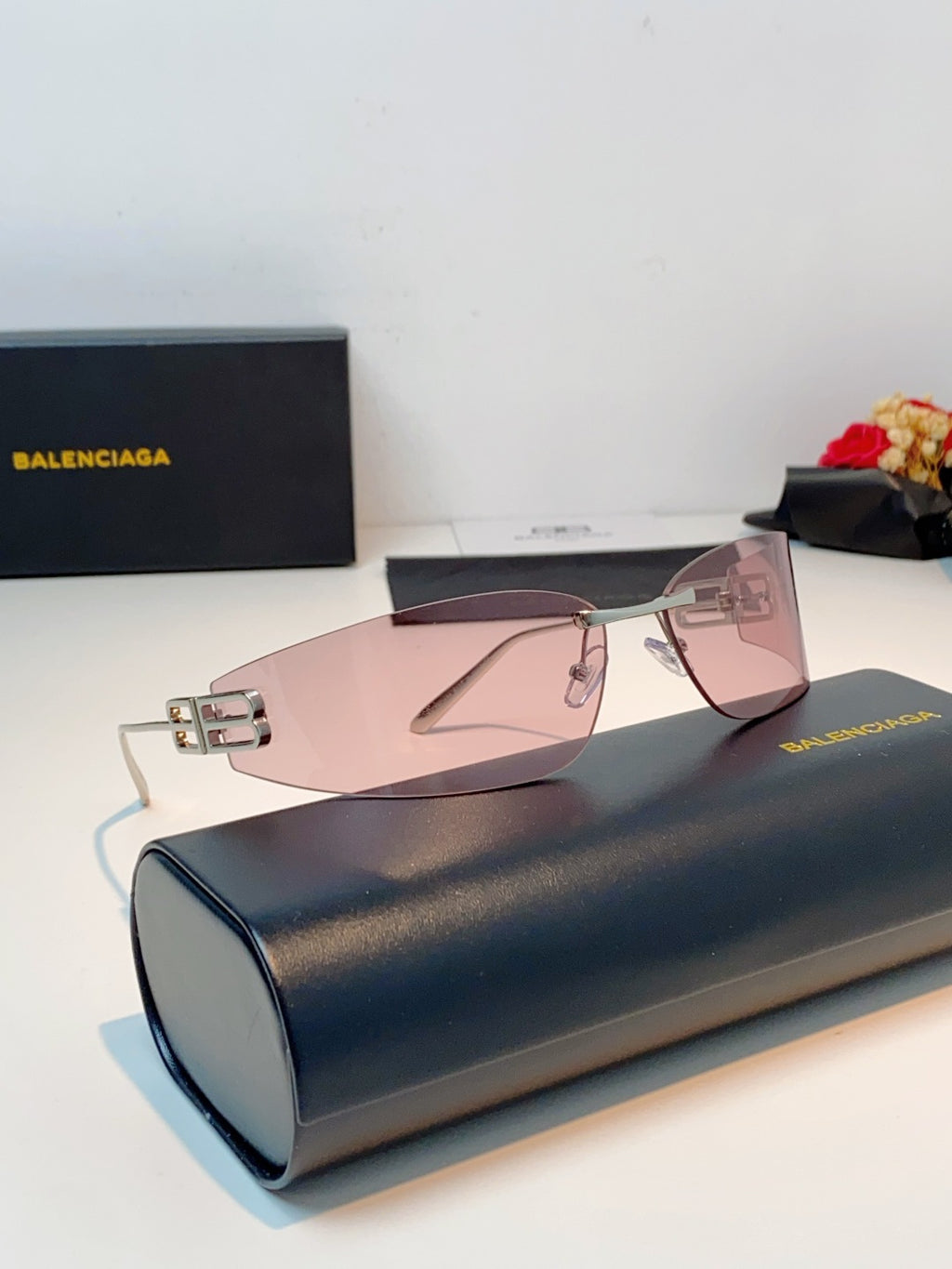 Balenciaga Lightweight Rimless Silver Lens Sunglasses for Men & Women - detail image 11