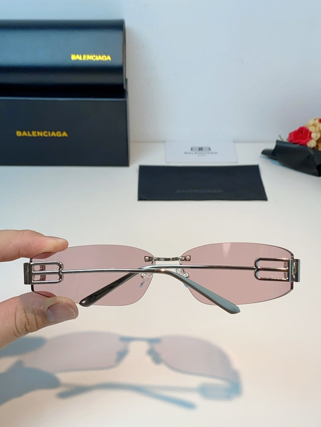 Balenciaga Lightweight Rimless Silver Lens Sunglasses for Men & Women - detail image 5