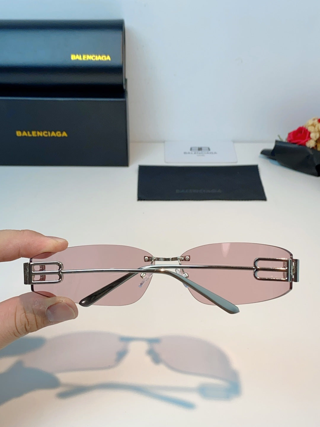 Balenciaga Lightweight Rimless Silver Lens Sunglasses for Men & Women - detail image 5