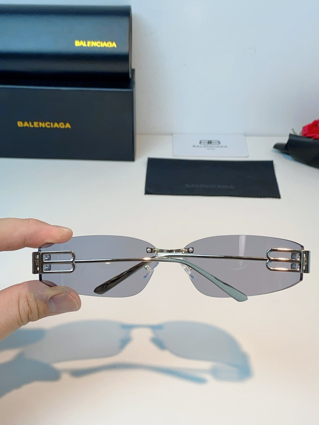 Balenciaga Lightweight Rimless Gray Lens Sunglasses for Men & Women - 399135 - detail image 5