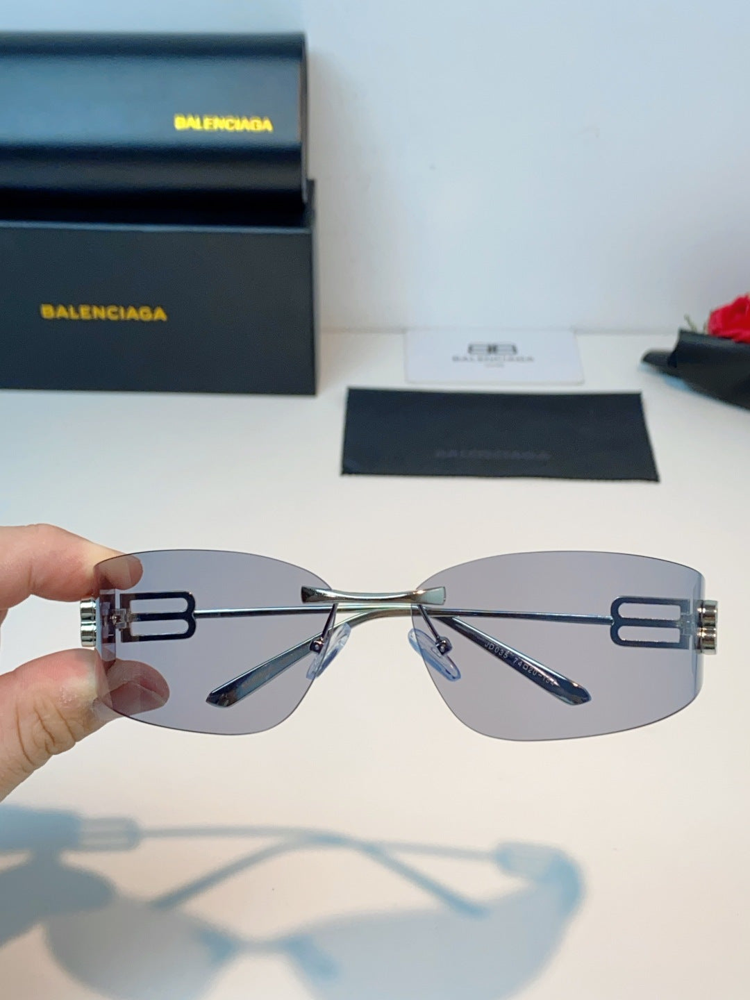 Balenciaga Lightweight Rimless Gray Lens Sunglasses for Men & Women - 399135 - detail image 4