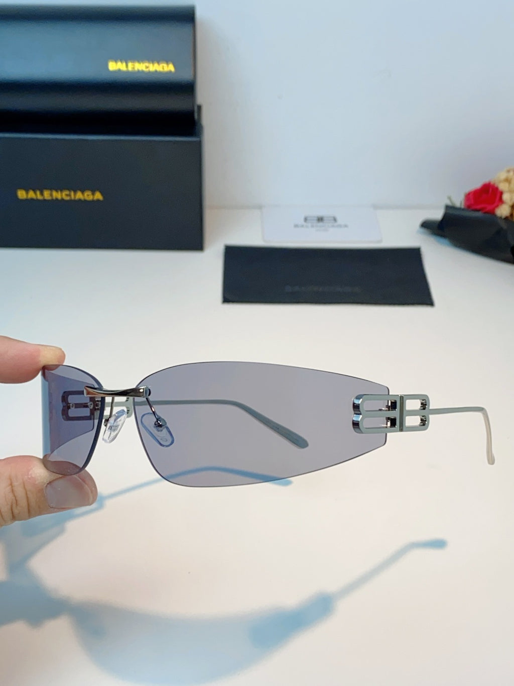Balenciaga Lightweight Rimless Gray Lens Sunglasses for Men & Women - 399135 - detail image 6