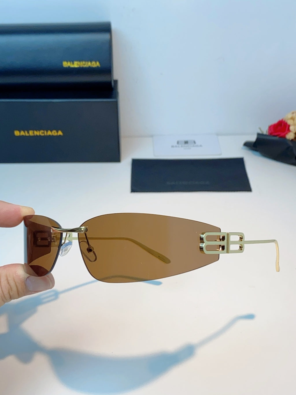 Balenciaga Lightweight Rimless Brown Lens Sunglasses for Men & Women - 399136 - detail image 6