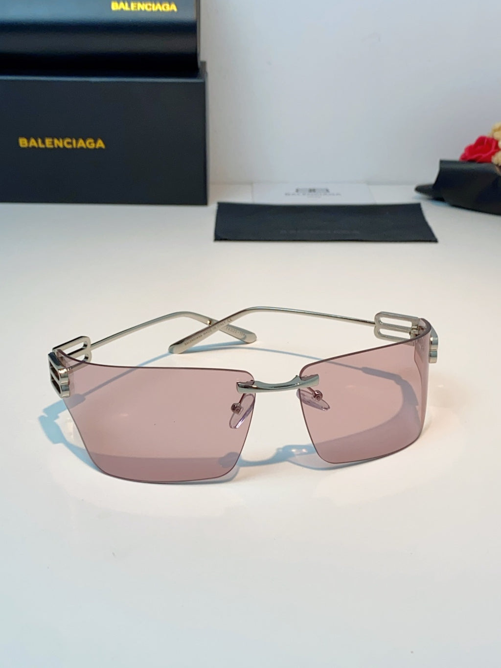 Balenciaga Lightweight Rimless Pink Lens Sunglasses for Men & Women - detail image 2