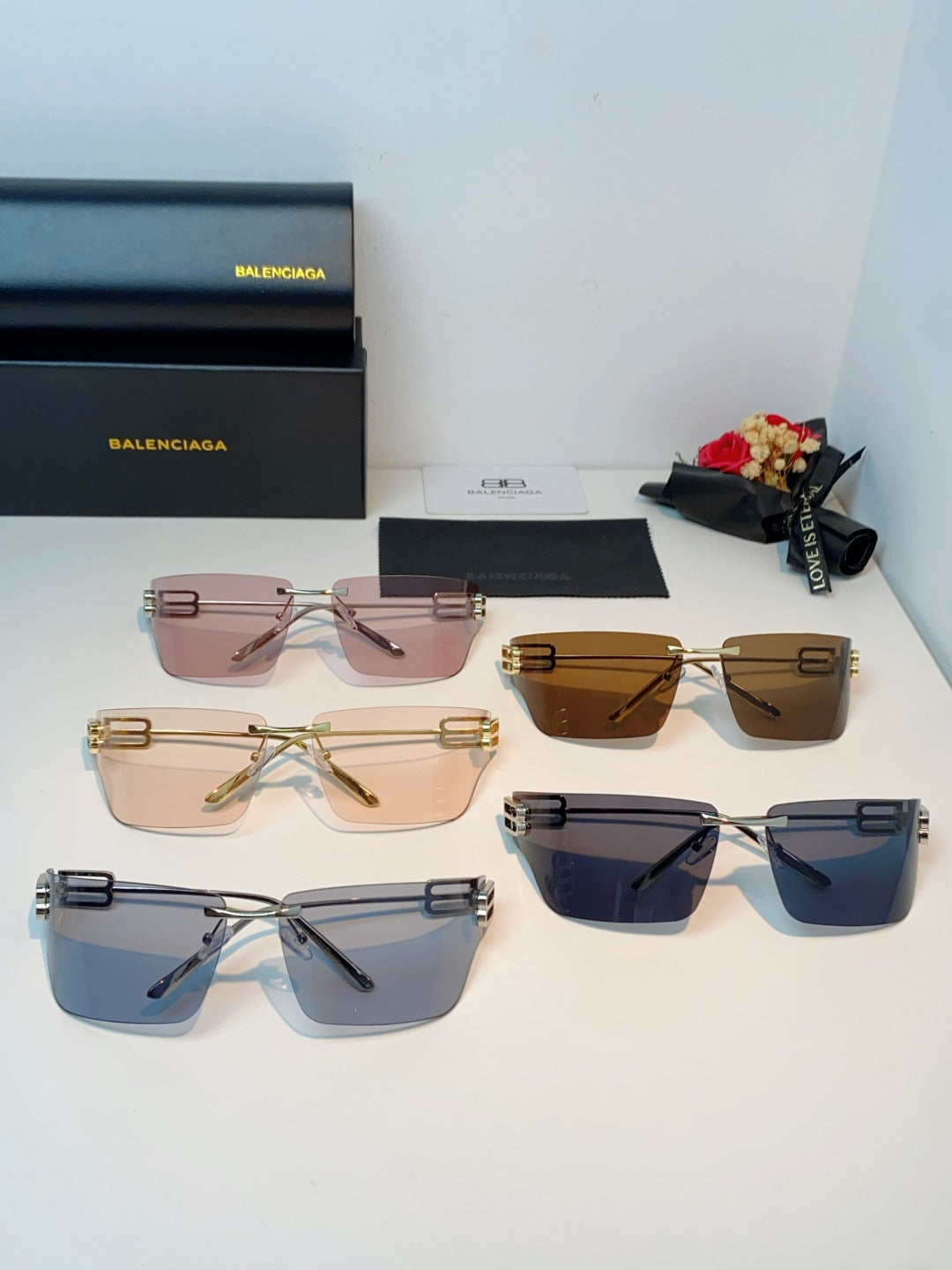 Balenciaga Lightweight Rimless Pink Lens Sunglasses for Men & Women - detail image 13