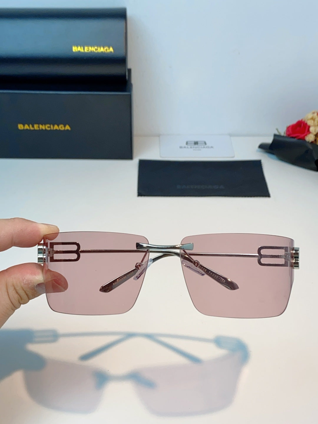 Balenciaga Lightweight Rimless Pink Lens Sunglasses for Men & Women - detail image 4
