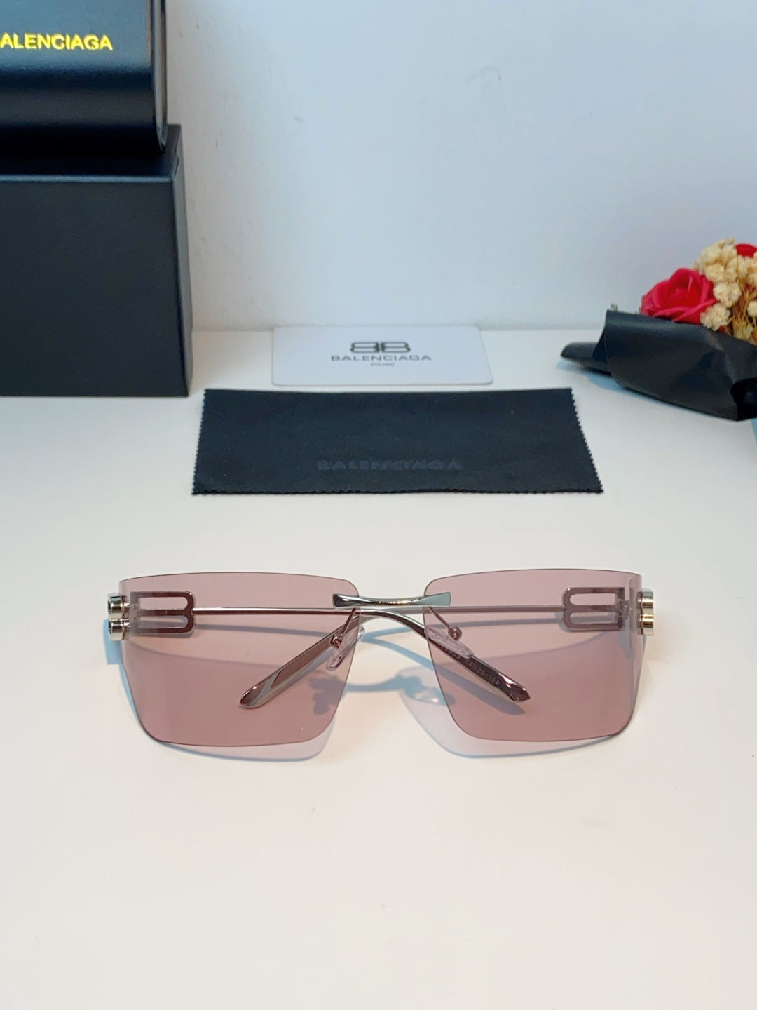 Balenciaga Lightweight Rimless Pink Lens Sunglasses for Men & Women - detail image 10