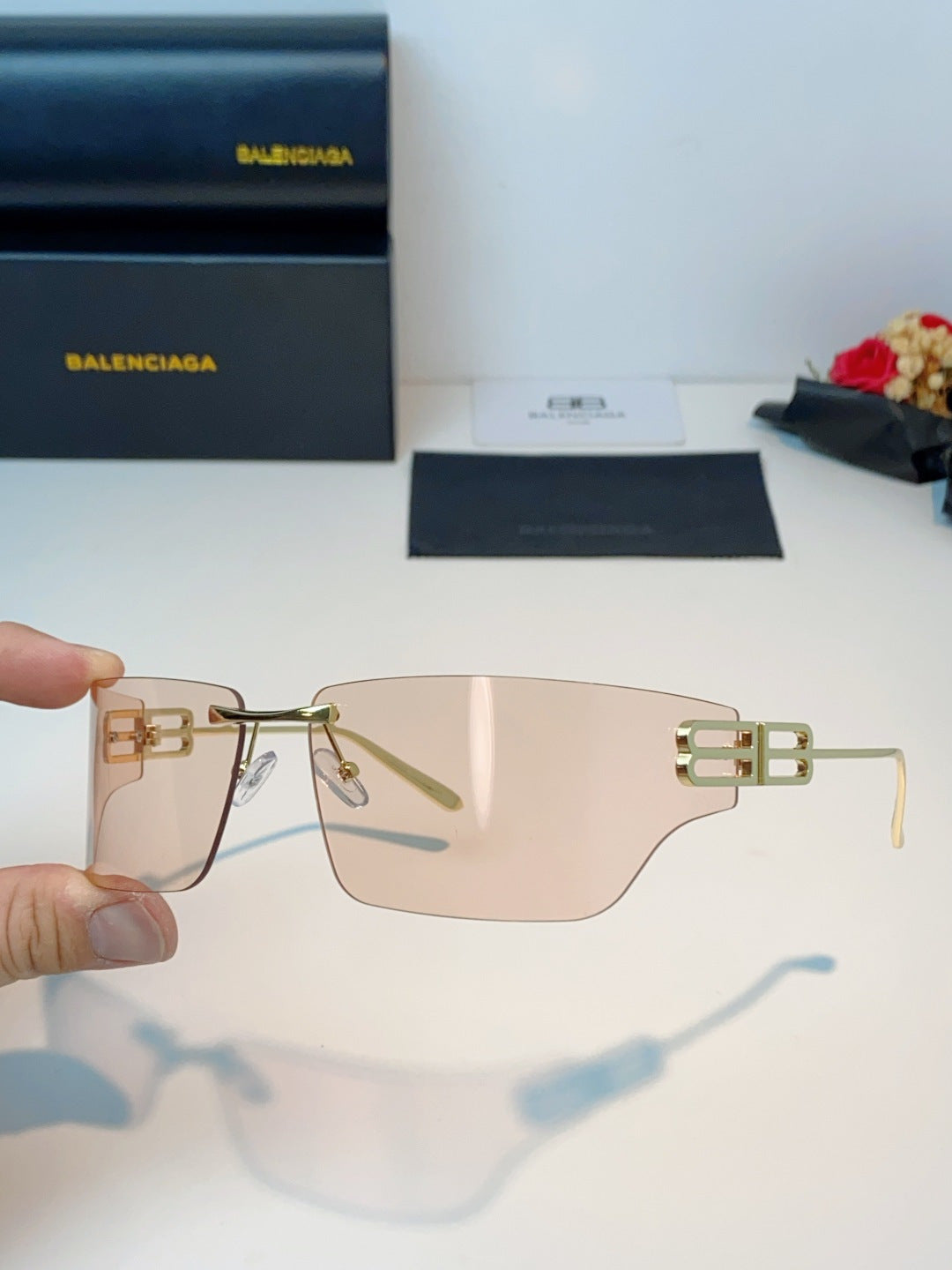Balenciaga Lightweight Rimless Gold Lens Sunglasses for Men & Women - detail image 6