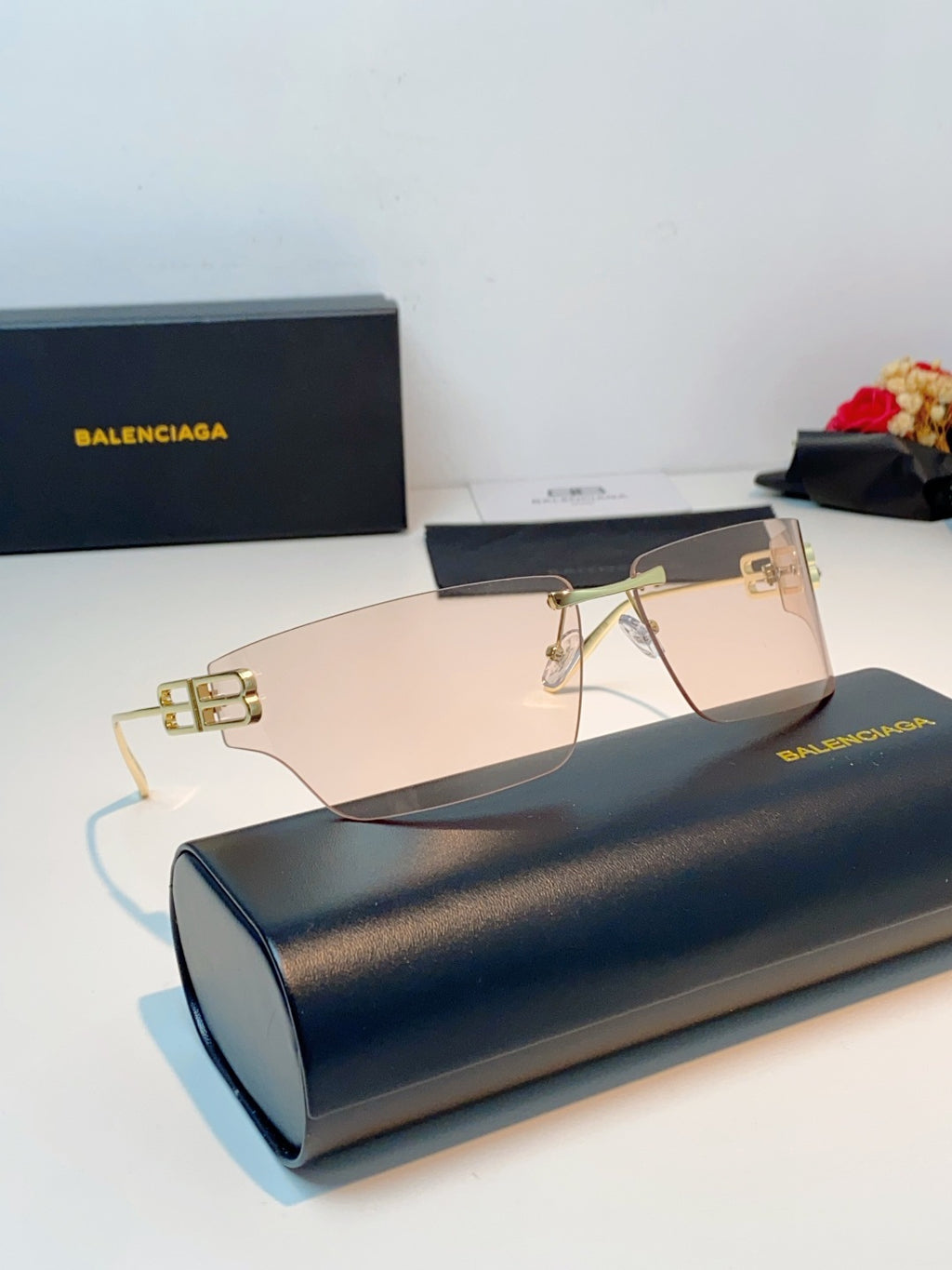 Balenciaga Lightweight Rimless Gold Lens Sunglasses for Men & Women - detail image 11