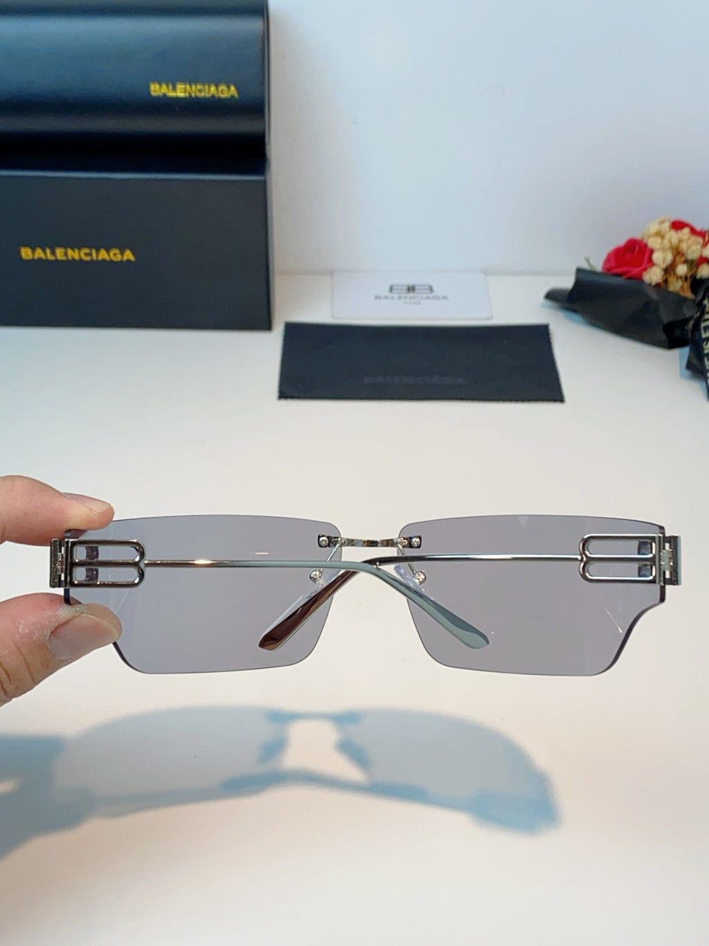 Balenciaga Lightweight Rimless Gray Lens Sunglasses for Men & Women - 399144 - detail image 5